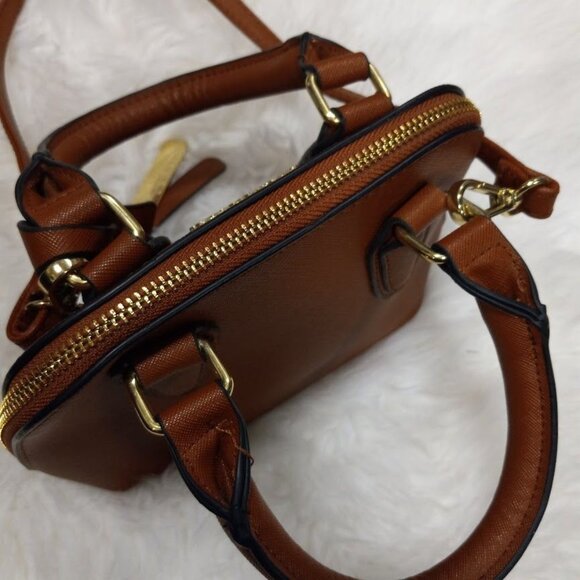 Steve Madden Brown Faux Leather Mini Satchel Bag With Crossbody Strap - Picture 6 of 15